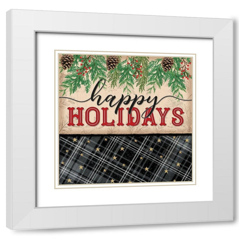 Happy Holidays White Modern Wood Framed Art Print with Double Matting by Pugh, Jennifer