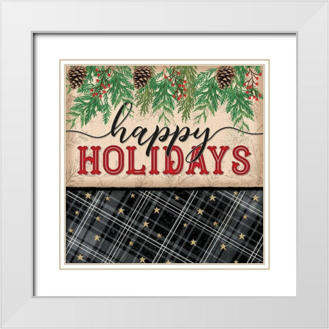 Happy Holidays White Modern Wood Framed Art Print with Double Matting by Pugh, Jennifer