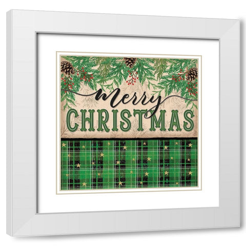 Merry Christmas White Modern Wood Framed Art Print with Double Matting by Pugh, Jennifer