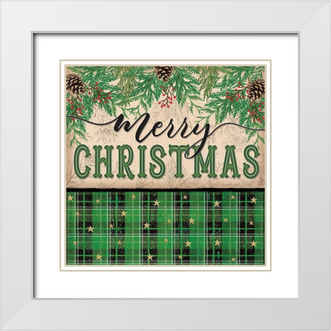 Merry Christmas White Modern Wood Framed Art Print with Double Matting by Pugh, Jennifer