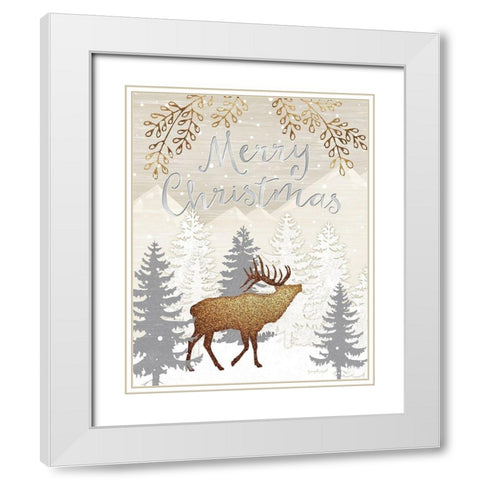 Merry Christmas White Modern Wood Framed Art Print with Double Matting by Pugh, Jennifer