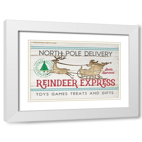 Reindeer Express White Modern Wood Framed Art Print with Double Matting by Pugh, Jennifer