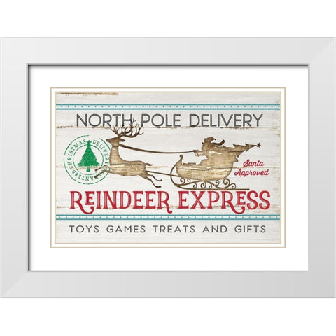 Reindeer Express White Modern Wood Framed Art Print with Double Matting by Pugh, Jennifer