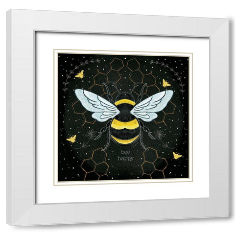 Bee Happy White Modern Wood Framed Art Print with Double Matting by Pugh, Jennifer