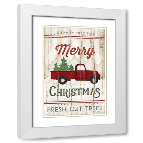 Merry Christmas Truck White Modern Wood Framed Art Print with Double Matting by Pugh, Jennifer