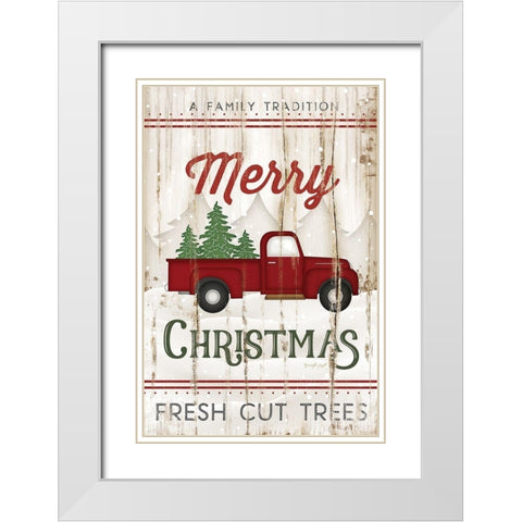 Merry Christmas Truck White Modern Wood Framed Art Print with Double Matting by Pugh, Jennifer