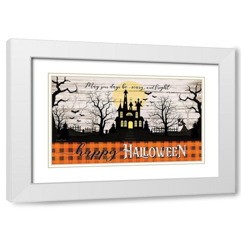 Happy Halloween White Modern Wood Framed Art Print with Double Matting by Pugh, Jennifer