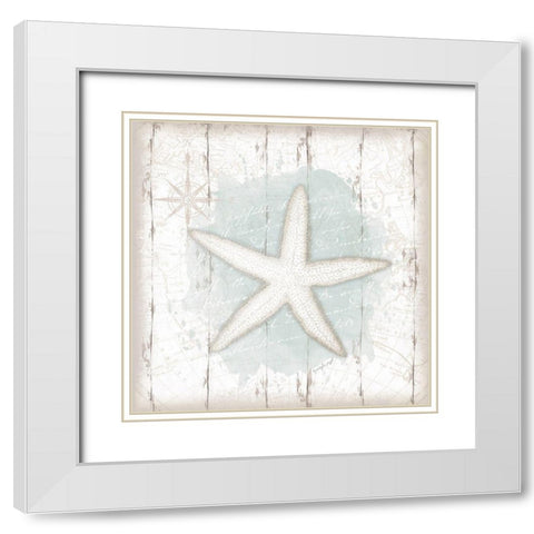 Calming Coastal Starfish White Modern Wood Framed Art Print with Double Matting by Pugh, Jennifer