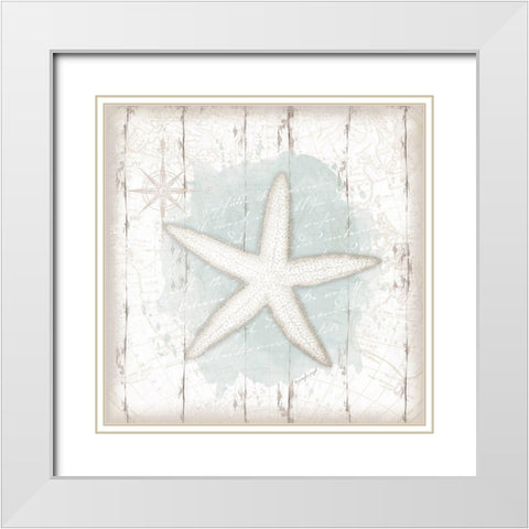 Calming Coastal Starfish White Modern Wood Framed Art Print with Double Matting by Pugh, Jennifer