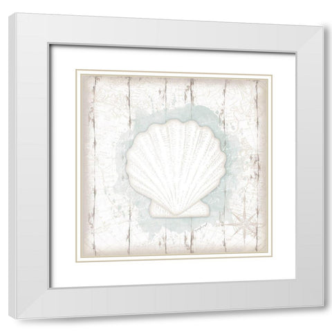 Calming Coastal Shell II White Modern Wood Framed Art Print with Double Matting by Pugh, Jennifer