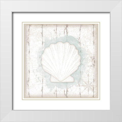 Calming Coastal Shell II White Modern Wood Framed Art Print with Double Matting by Pugh, Jennifer