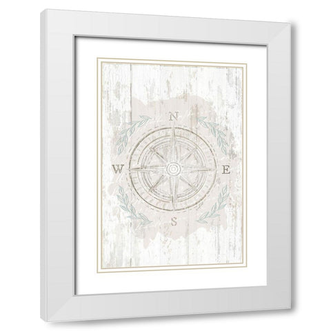 Calming Coastal Compass White Modern Wood Framed Art Print with Double Matting by Pugh, Jennifer