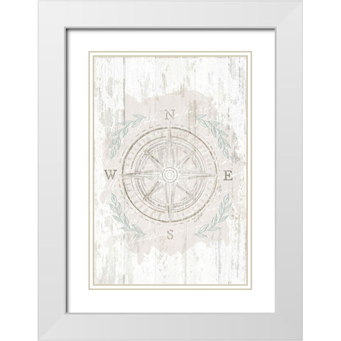 Calming Coastal Compass White Modern Wood Framed Art Print with Double Matting by Pugh, Jennifer