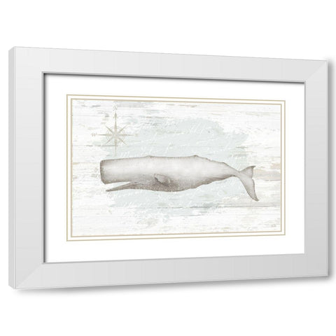 Calming Coastal Whale White Modern Wood Framed Art Print with Double Matting by Pugh, Jennifer