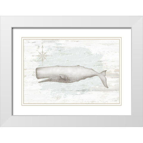 Calming Coastal Whale White Modern Wood Framed Art Print with Double Matting by Pugh, Jennifer