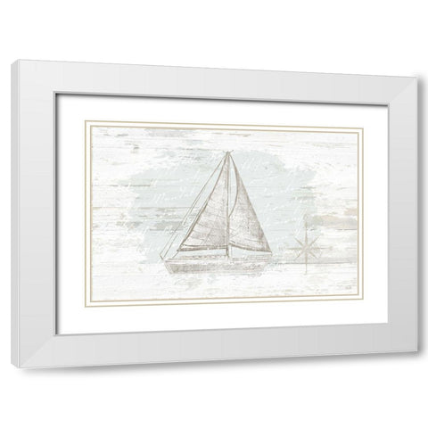 Calming Coastal Sailboat White Modern Wood Framed Art Print with Double Matting by Pugh, Jennifer