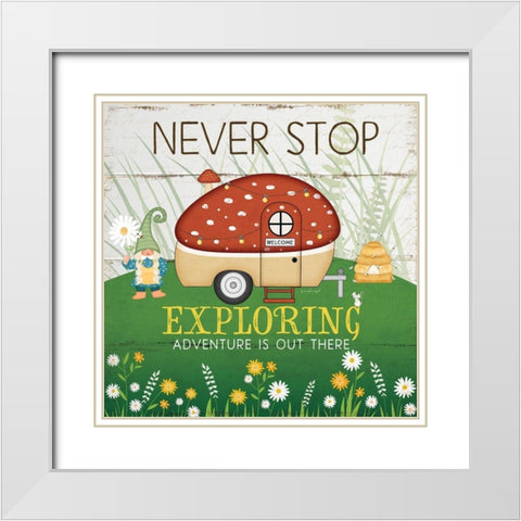 Never Stop Exploring White Modern Wood Framed Art Print with Double Matting by Pugh, Jennifer