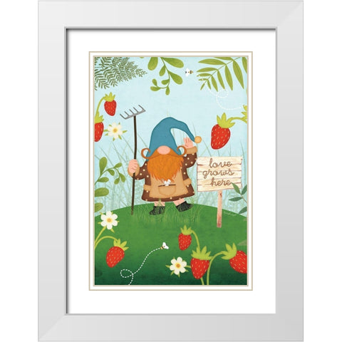 Gnome Berries White Modern Wood Framed Art Print with Double Matting by Pugh, Jennifer