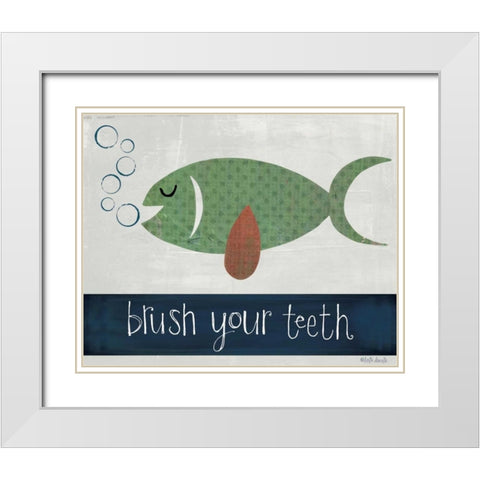 Brush Your Teeth White Modern Wood Framed Art Print with Double Matting by Doucette, Katie