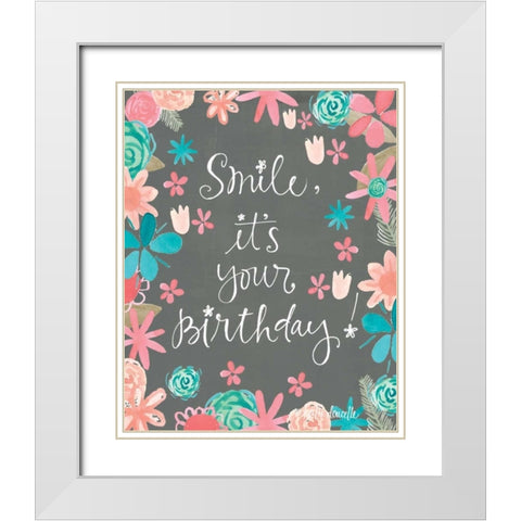 Flowery Birthday White Modern Wood Framed Art Print with Double Matting by Doucette, Katie