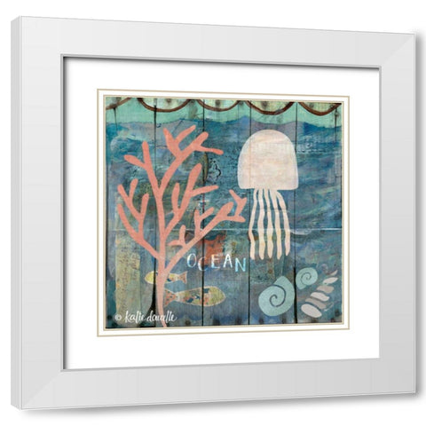 Ocean Jellyfish White Modern Wood Framed Art Print with Double Matting by Doucette, Katie
