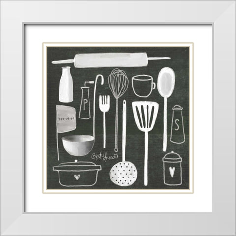 Kitchen Utensils White Modern Wood Framed Art Print with Double Matting by Doucette, Katie