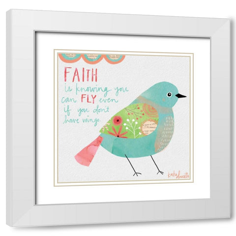 Faith Watercolor Bird White Modern Wood Framed Art Print with Double Matting by Doucette, Katie