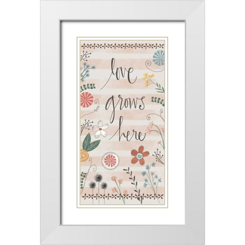 Love Grows here White Modern Wood Framed Art Print with Double Matting by Doucette, Katie