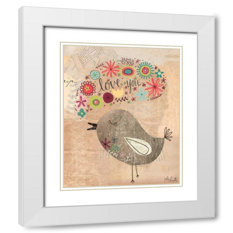 Love You bird White Modern Wood Framed Art Print with Double Matting by Doucette, Katie