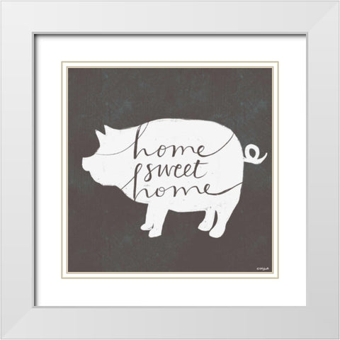Home Sweet Home Pig White Modern Wood Framed Art Print with Double Matting by Doucette, Katie