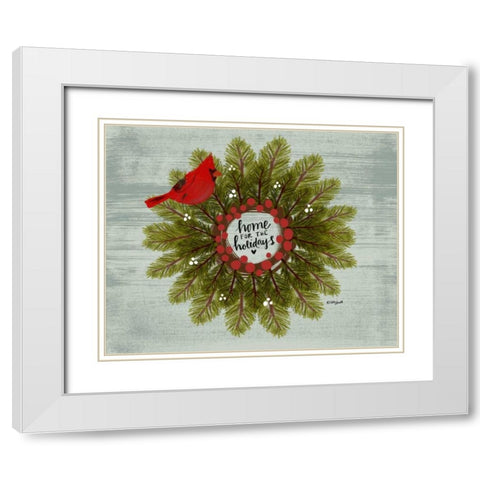 Cardinal Wreath White Modern Wood Framed Art Print with Double Matting by Doucette, Katie