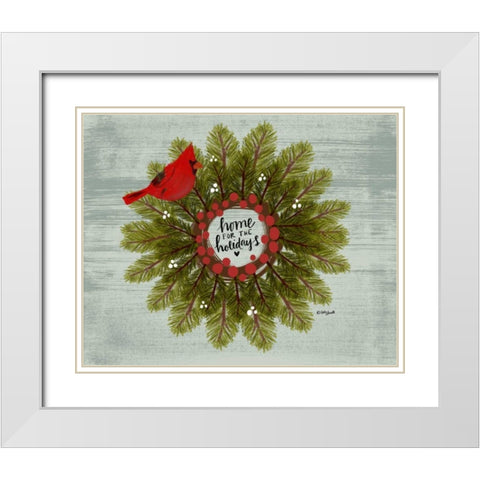 Cardinal Wreath White Modern Wood Framed Art Print with Double Matting by Doucette, Katie