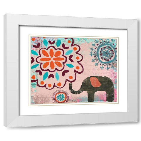 Bohemian Elephant II White Modern Wood Framed Art Print with Double Matting by Doucette, Katie
