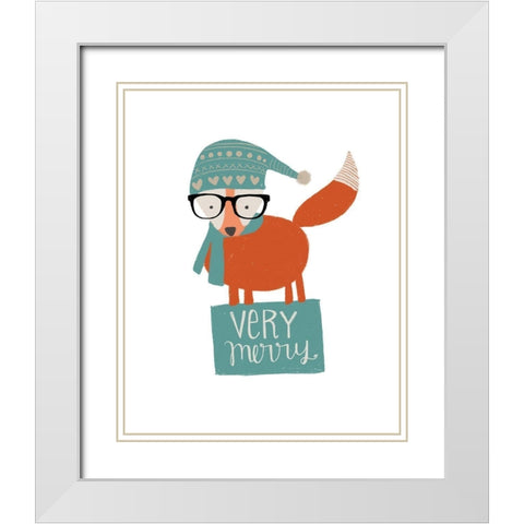 Hip Holiday Fox White Modern Wood Framed Art Print with Double Matting by Doucette, Katie