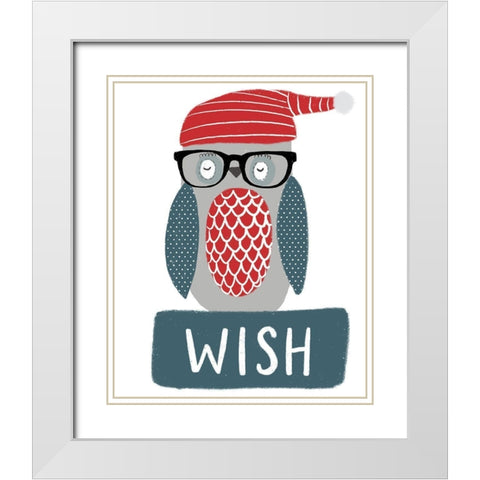 Hip Holiday Owl White Modern Wood Framed Art Print with Double Matting by Doucette, Katie