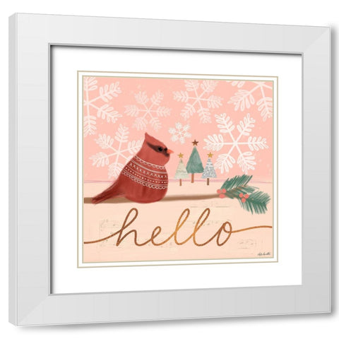 Hello Cardinal White Modern Wood Framed Art Print with Double Matting by Doucette, Katie