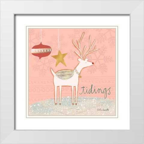 Reindeer Tidings White Modern Wood Framed Art Print with Double Matting by Doucette, Katie