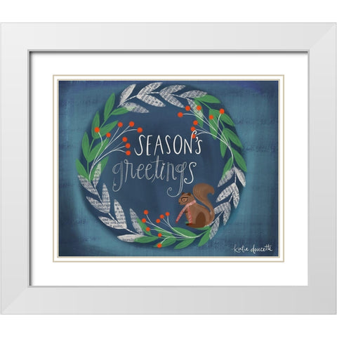 Greetings Squirrel White Modern Wood Framed Art Print with Double Matting by Doucette, Katie