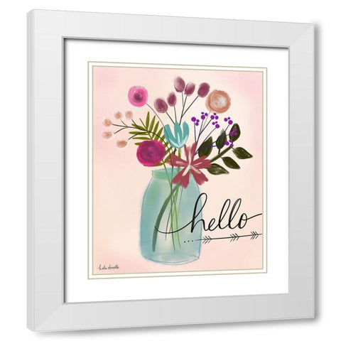 Hello Floral Bouquet White Modern Wood Framed Art Print with Double Matting by Doucette, Katie