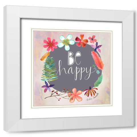 Be Happy White Modern Wood Framed Art Print with Double Matting by Doucette, Katie