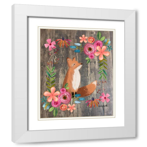 Floral Fox on Wood White Modern Wood Framed Art Print with Double Matting by Doucette, Katie