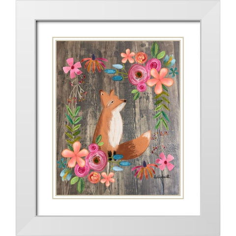 Floral Fox on Wood White Modern Wood Framed Art Print with Double Matting by Doucette, Katie