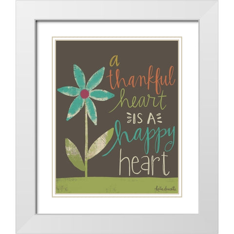 Thankful Happy Heart White Modern Wood Framed Art Print with Double Matting by Doucette, Katie