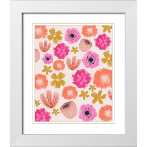 Pink Floral Pattern White Modern Wood Framed Art Print with Double Matting by Doucette, Katie