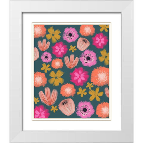Pink Floral Pattern II White Modern Wood Framed Art Print with Double Matting by Doucette, Katie