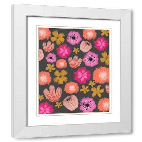 Pink Floral Pattern III White Modern Wood Framed Art Print with Double Matting by Doucette, Katie