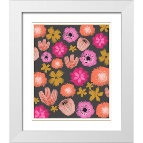 Pink Floral Pattern III White Modern Wood Framed Art Print with Double Matting by Doucette, Katie