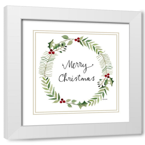 Merry Christmas Wreath White Modern Wood Framed Art Print with Double Matting by Doucette, Katie