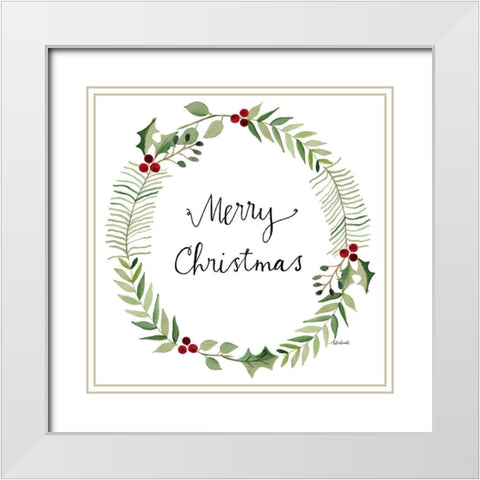 Merry Christmas Wreath White Modern Wood Framed Art Print with Double Matting by Doucette, Katie