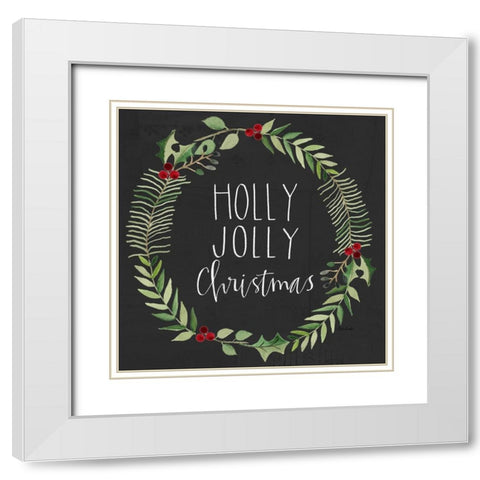 Holly Jolly Wreath White Modern Wood Framed Art Print with Double Matting by Doucette, Katie